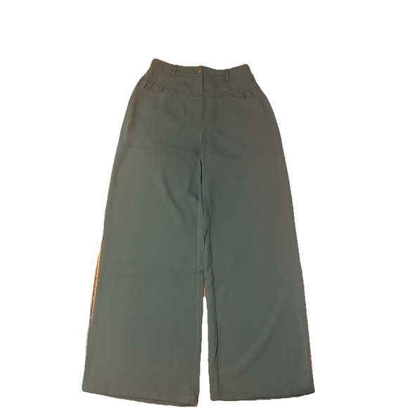 Allie Rose Dress Pants Womens Medium Wide Leg Pocket Casual Green NWT - Picture 1 of 4